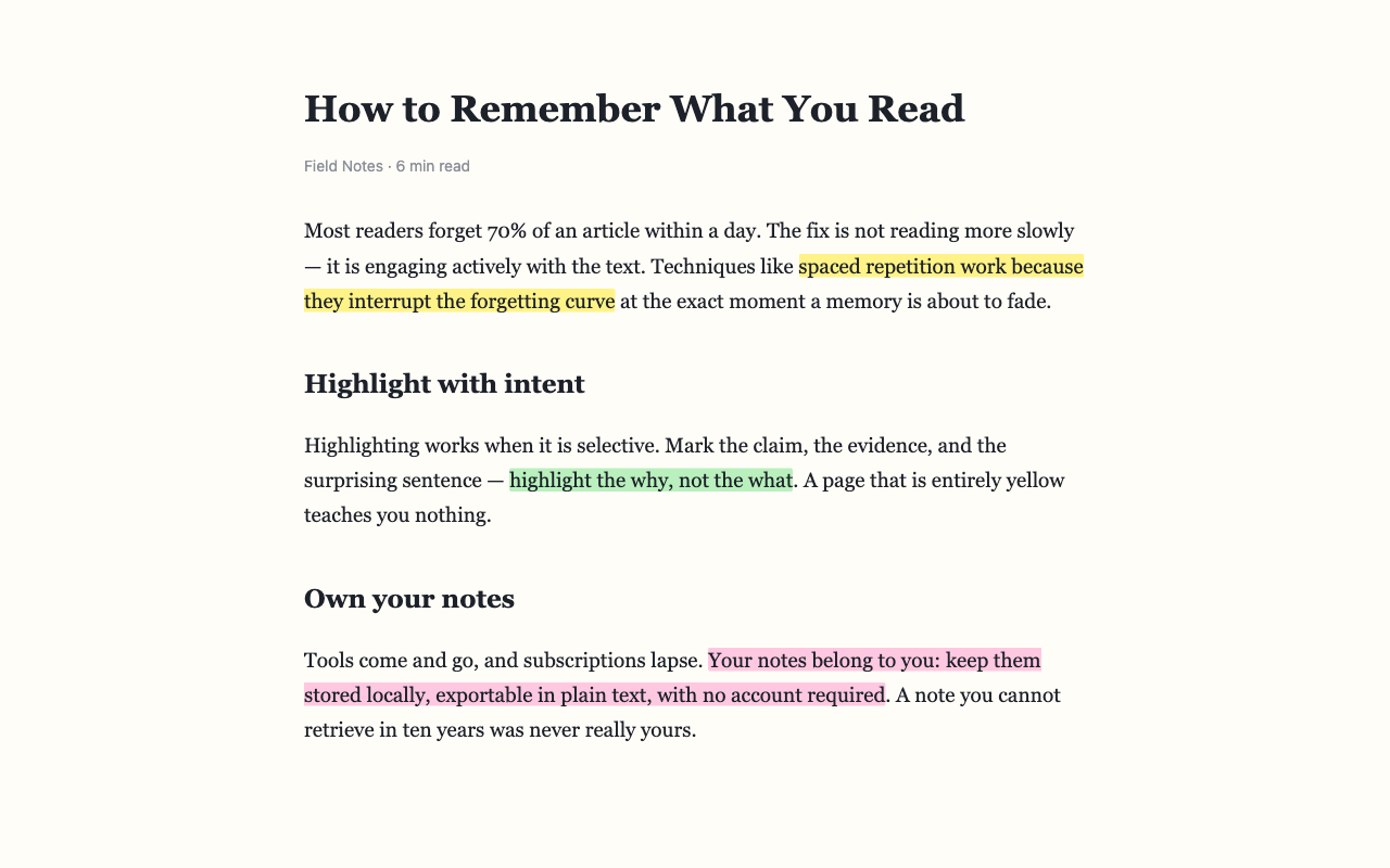Marklight highlighting an article in three colors